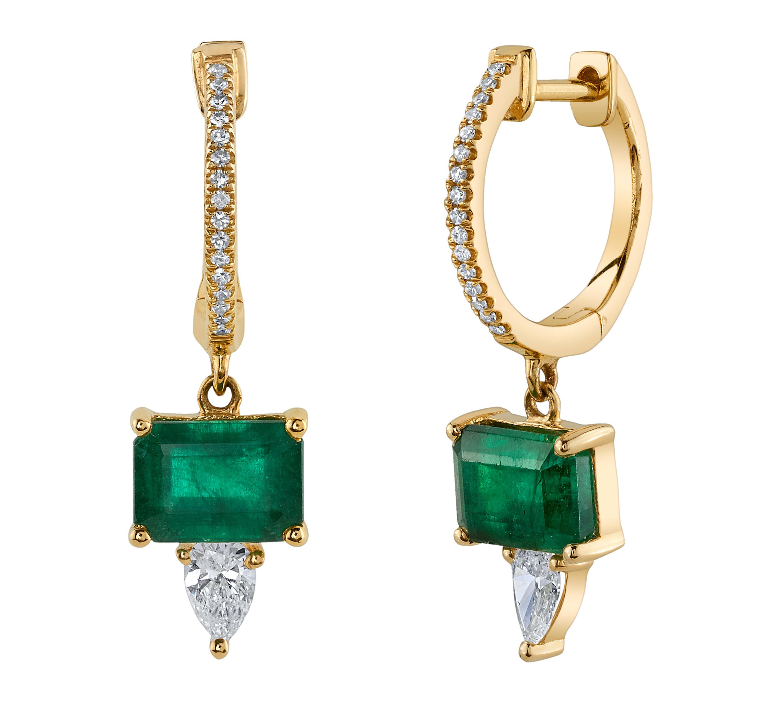 Emerald and Diamond Baguette Earring Huggies Roseark Deux   