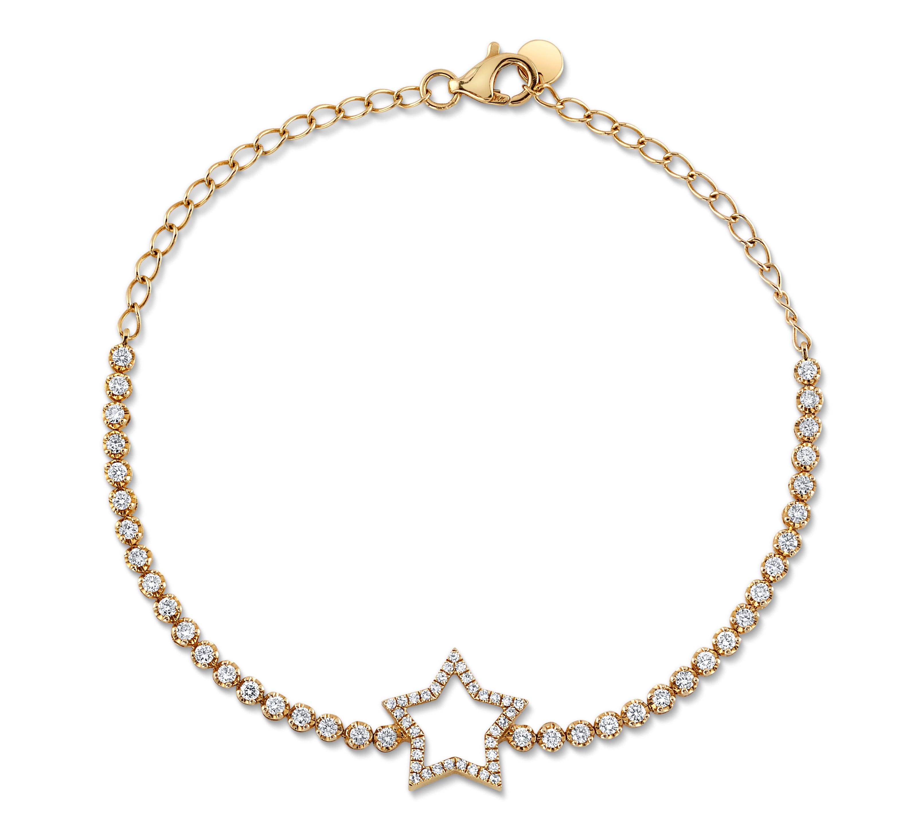Star Bracelet, Yellow Gold and Diamond Chain Bracelet Sale   