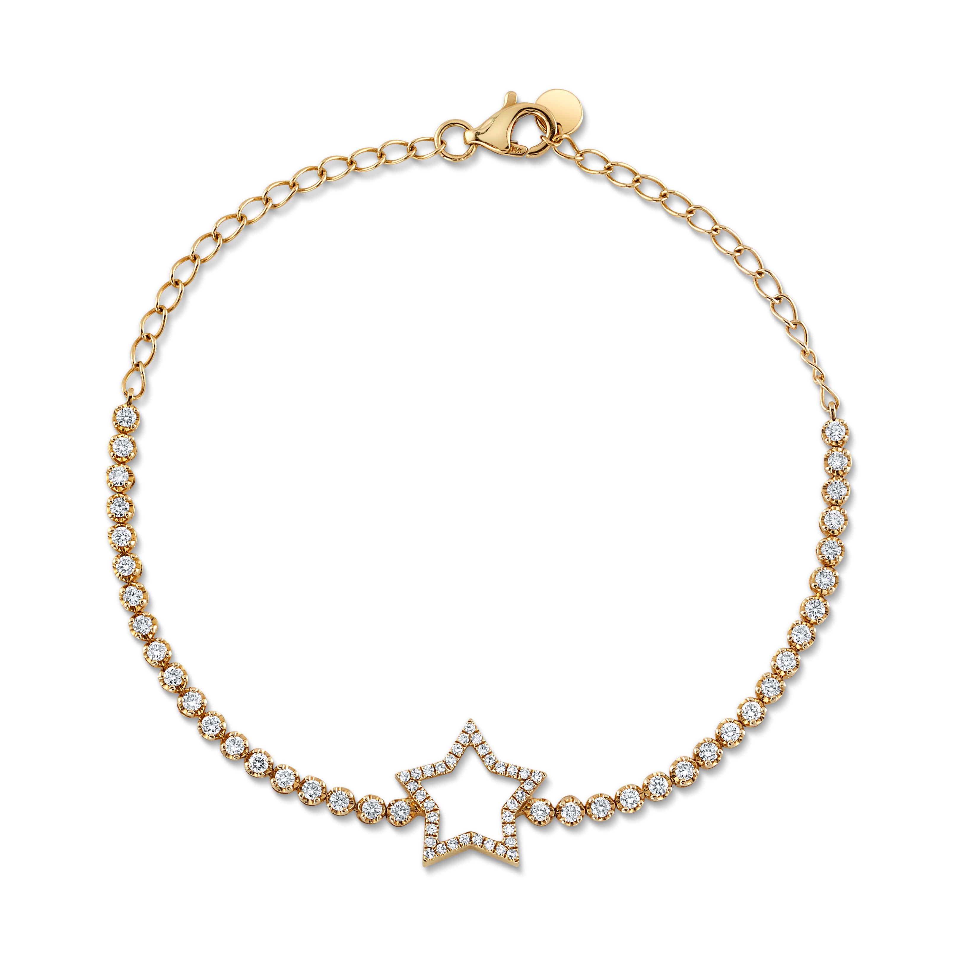 Star Bracelet, Yellow Gold and Diamond Chain Bracelet Sale   