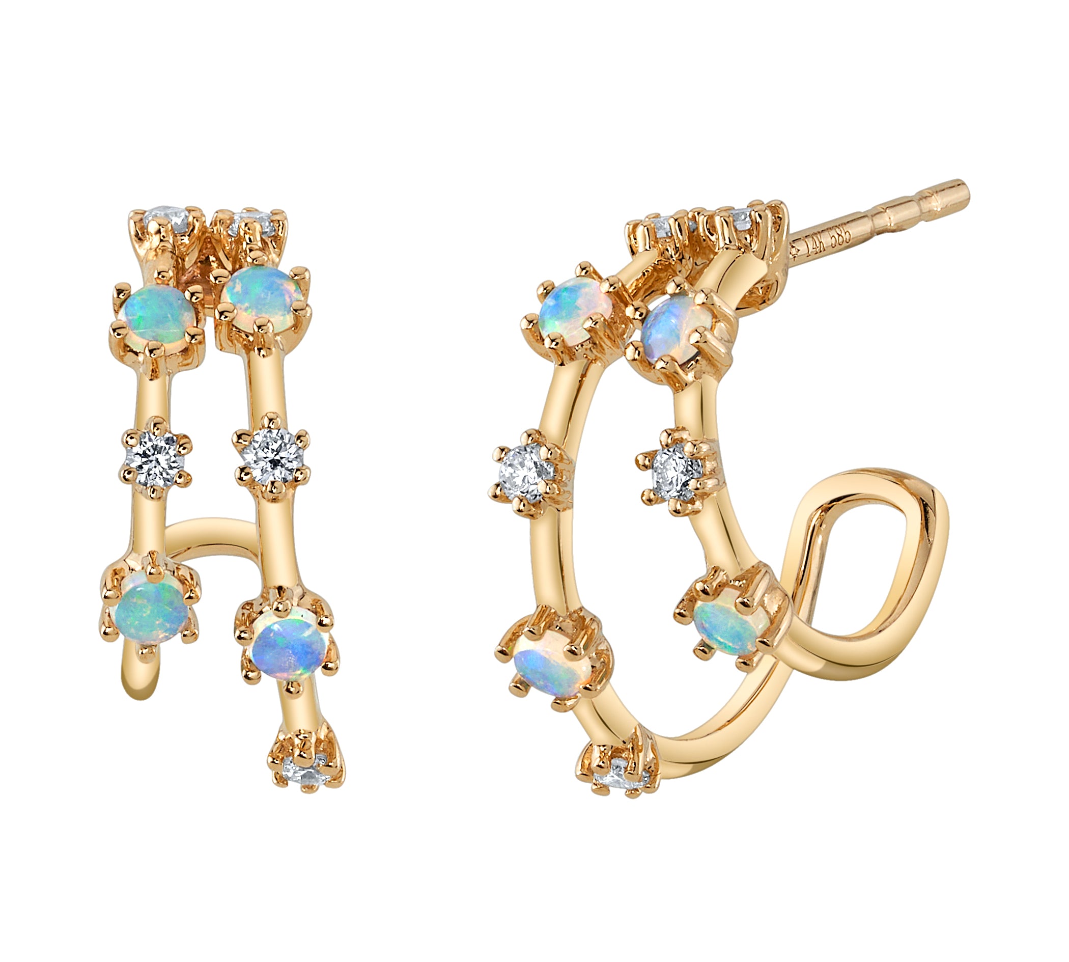Opal and Diamond Double Hoop Hoops Earrings Roseark Deux   