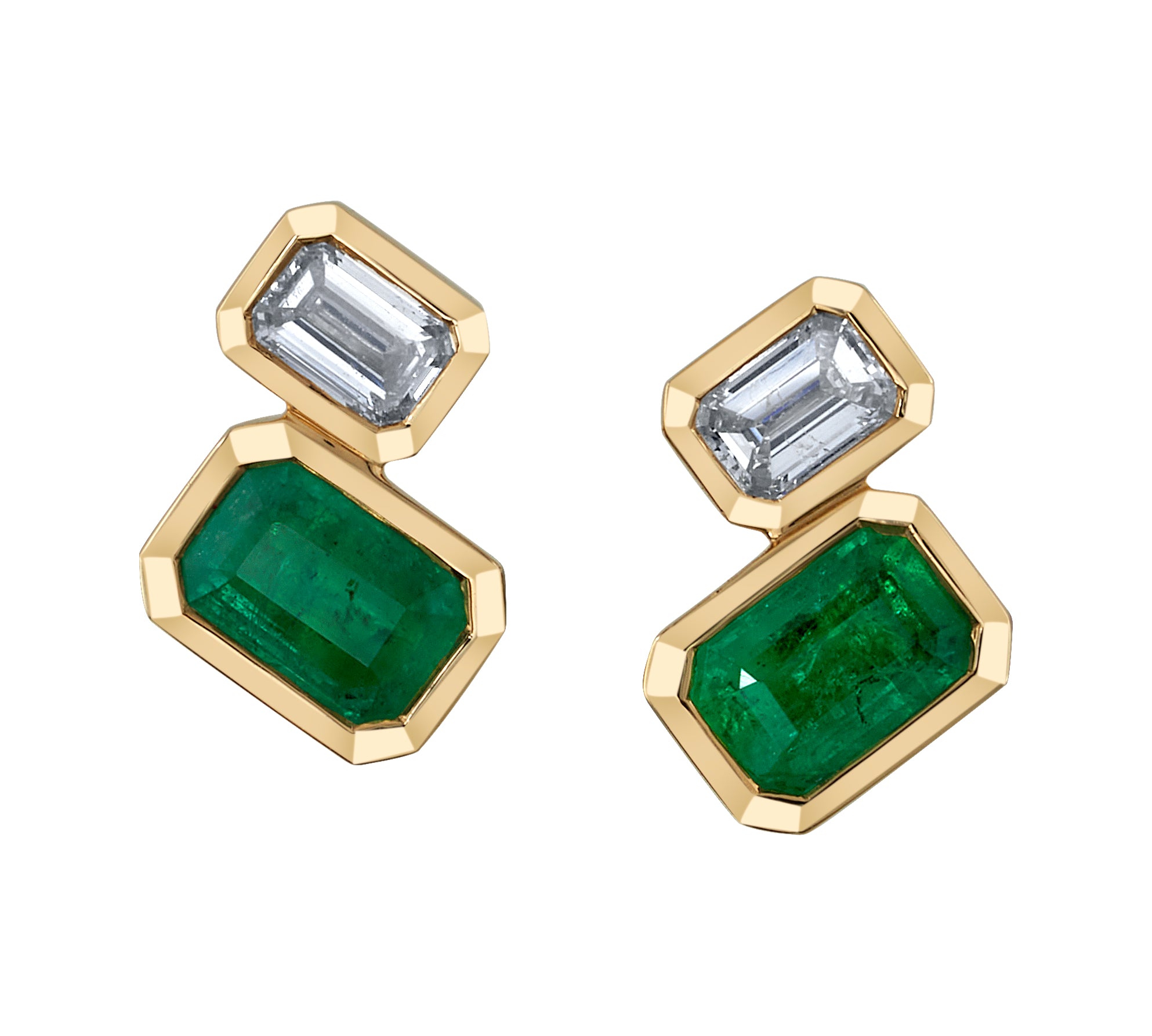 Emerald and Diamond Baguette Stud Studs Roseark Deux   