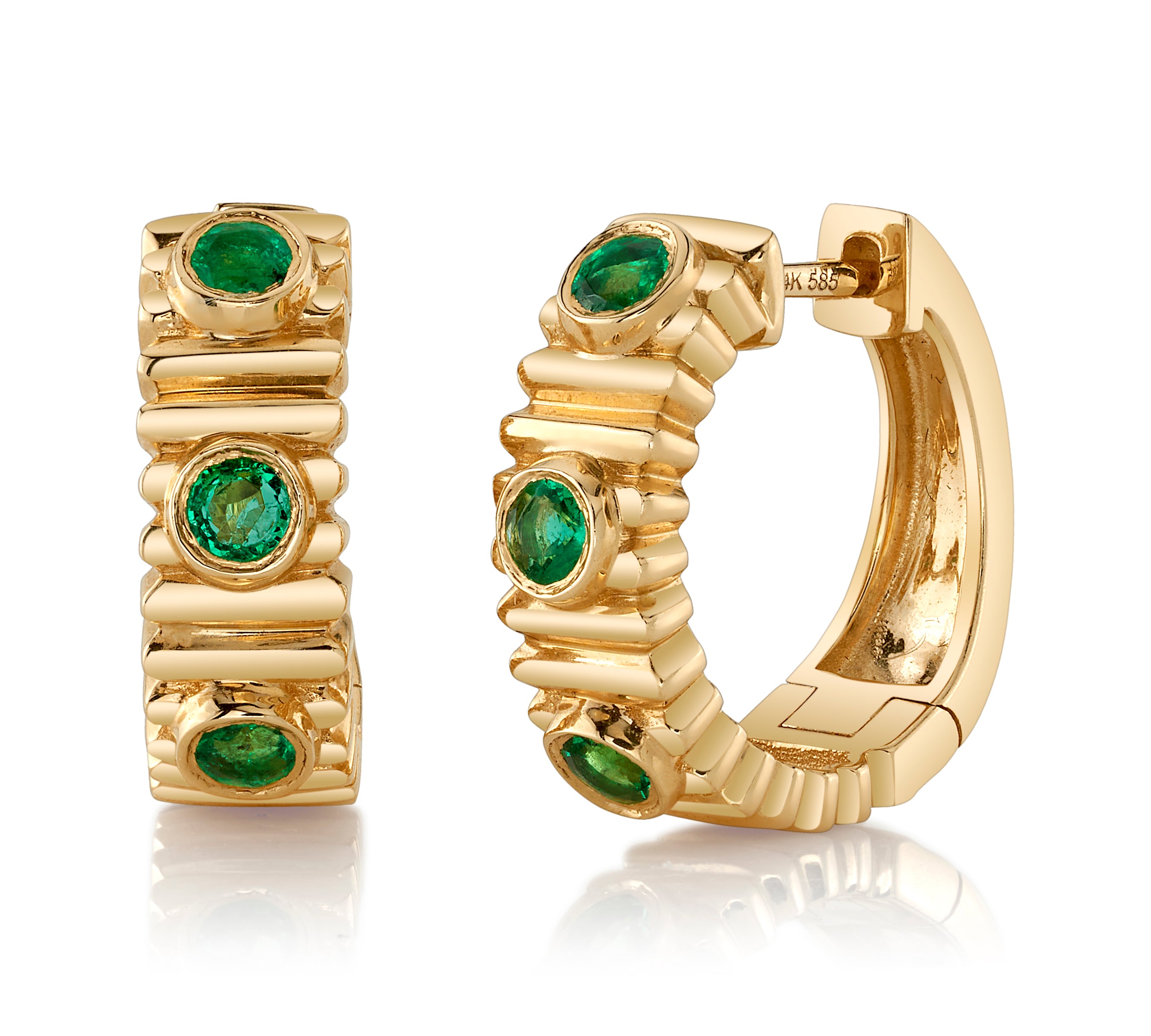 Emerald and Gold Scrunch Huggie Huggie Earrings Roseark Deux   