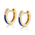 Blue Enamel and Diamond Huggie Huggie Earrings Roseark Deux   