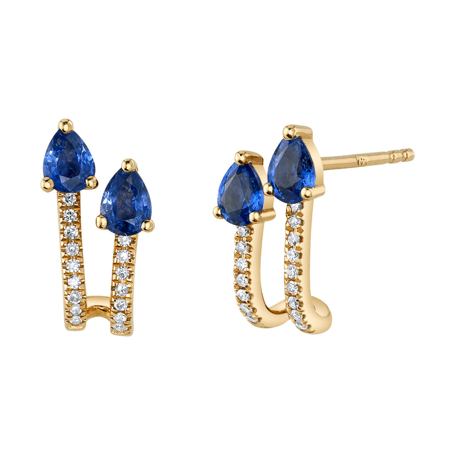 Blue Sapphire and Diamond U-Hoop Studs Roseark Deux   