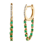Emerald and Diamond Chain Huggie Drop Earrings Roseark Deux   