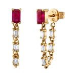 Ruby and Diamond Baguette Chain Earrings Chain Roseark Deux   