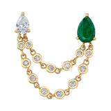 Emerald and Diamond Ear Chain Drop Earrings Roseark Deux   