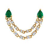 Emerald Double Chain Drop Earring Ear Cuff Roseark Deux   