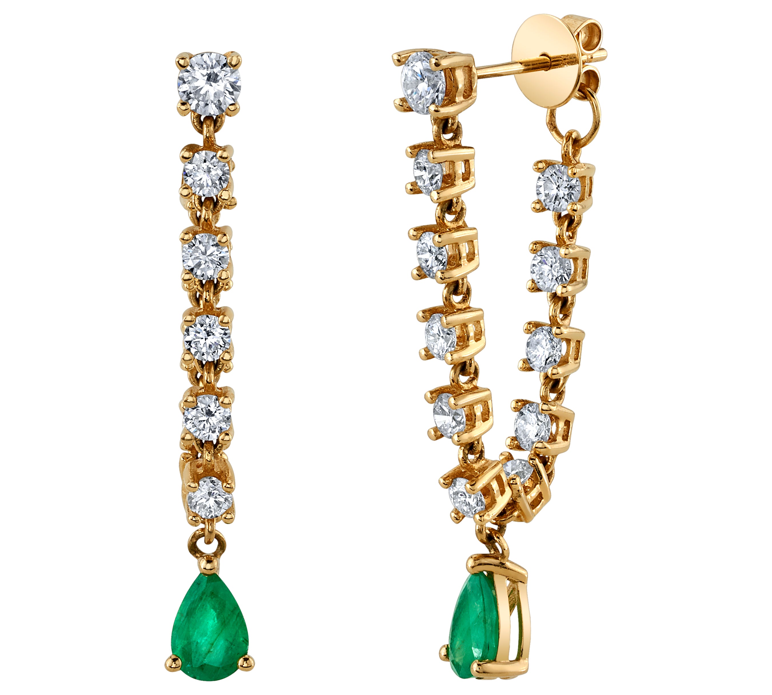 Diamond Chain Earring with Emerald Drop Drop Earrings Roseark Deux   