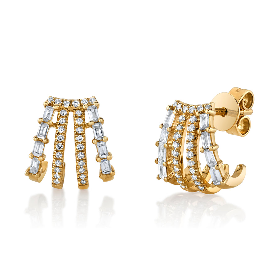 Baguette and Pave Diamond Stud Earrings Roseark Deux   