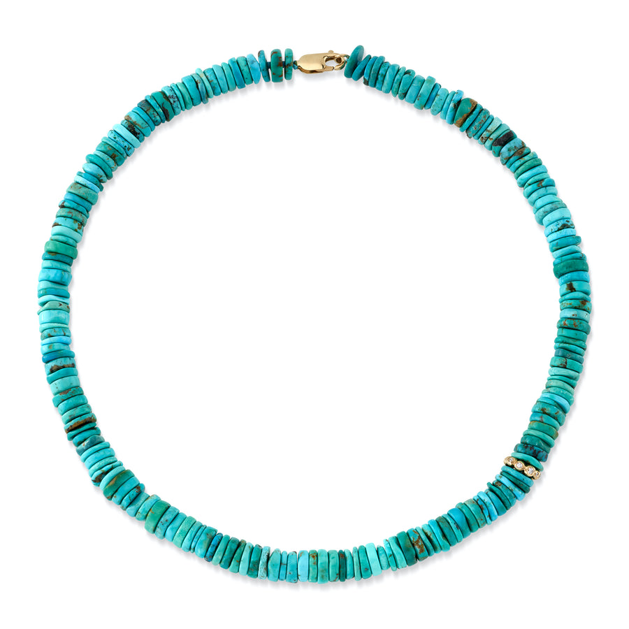 Turquoise Beaded and Diamond Disc Necklace Necklace Jill Hoffmeister   