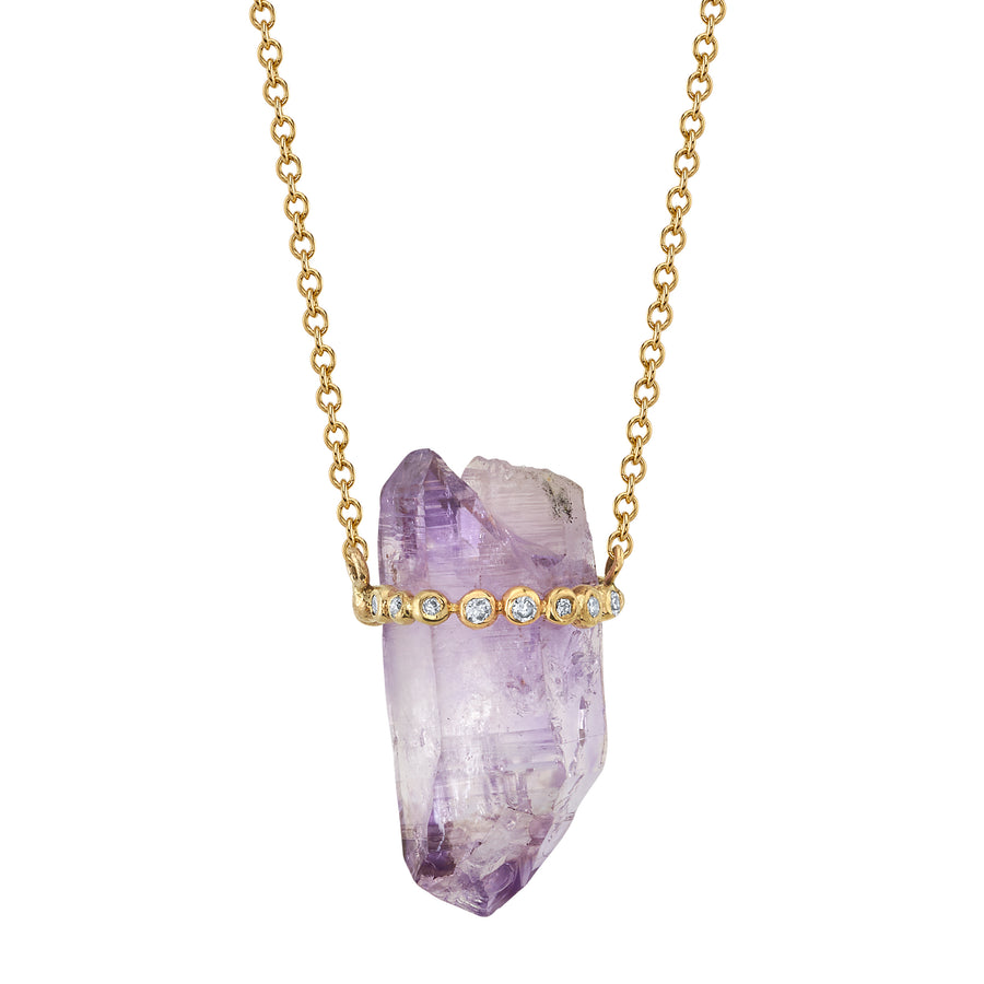 Medium Amethyst Crystal Necklace with Diamonds Necklace Jill Hoffmeister   