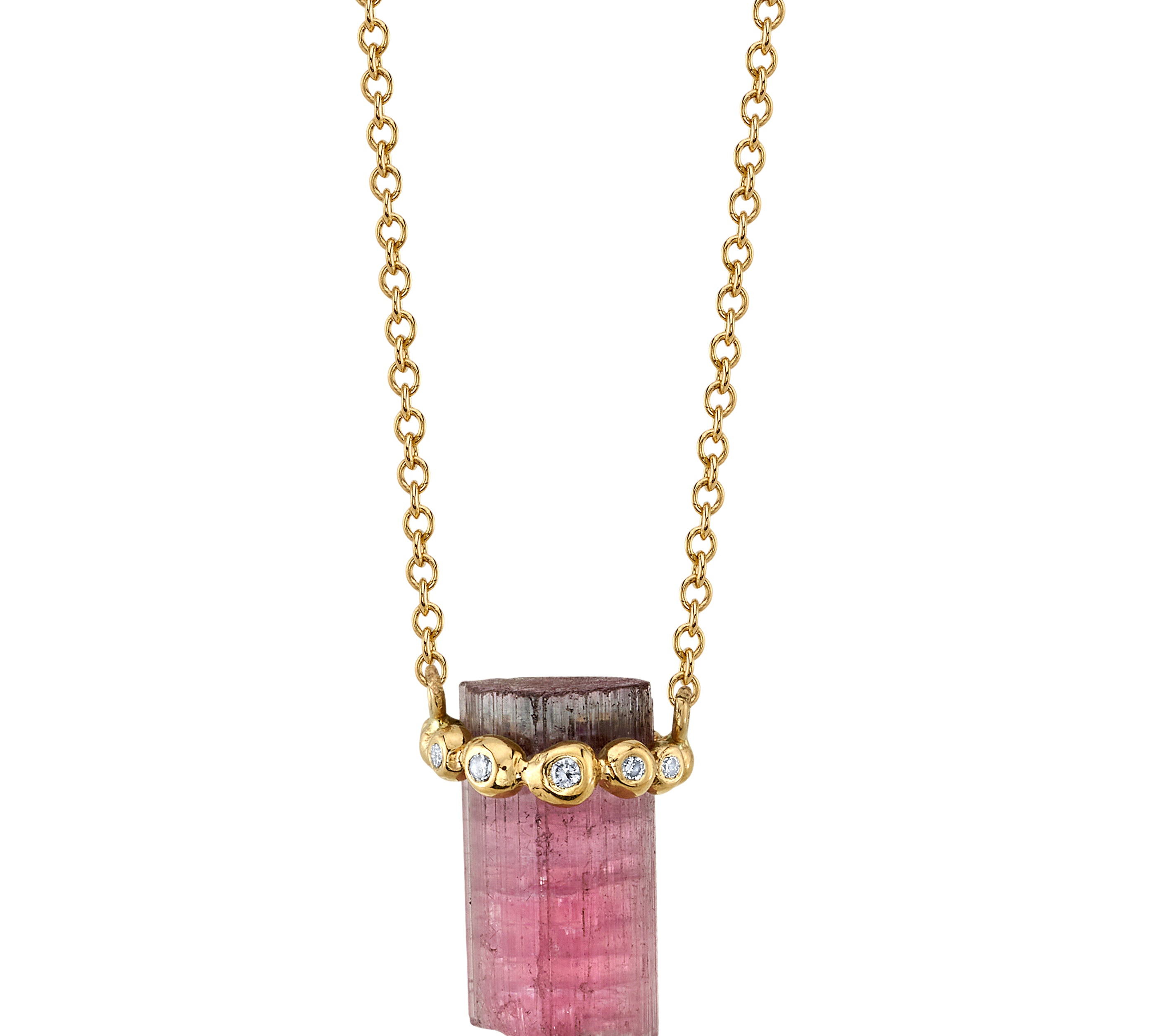 Bi Color Pink and Purple Tourmaline Crystal Necklace with Diamonds Necklace Jill Hoffmeister   
