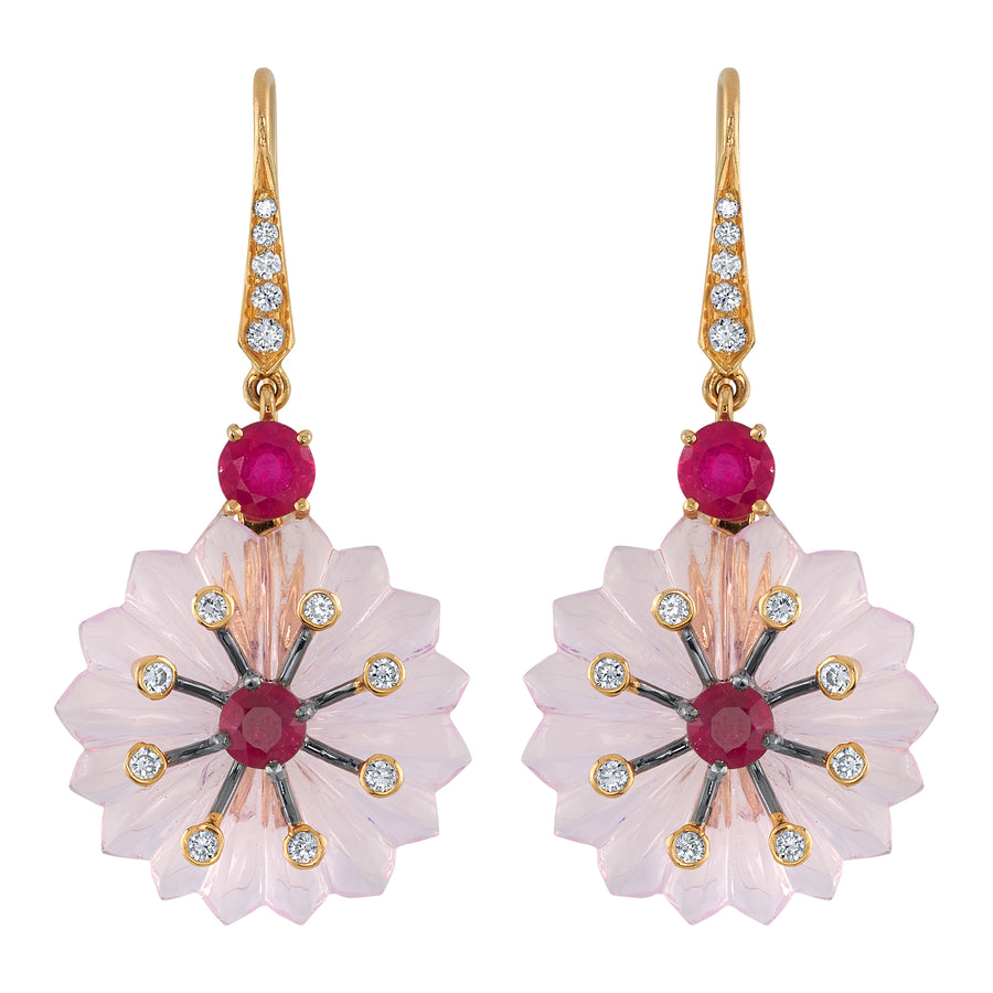 Lavender Crystal Flower Earrings Drop Hanut Singh   
