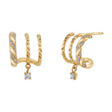 Three Loop Diamond Drop Huggies Huggie Earrings Roseark Deux   