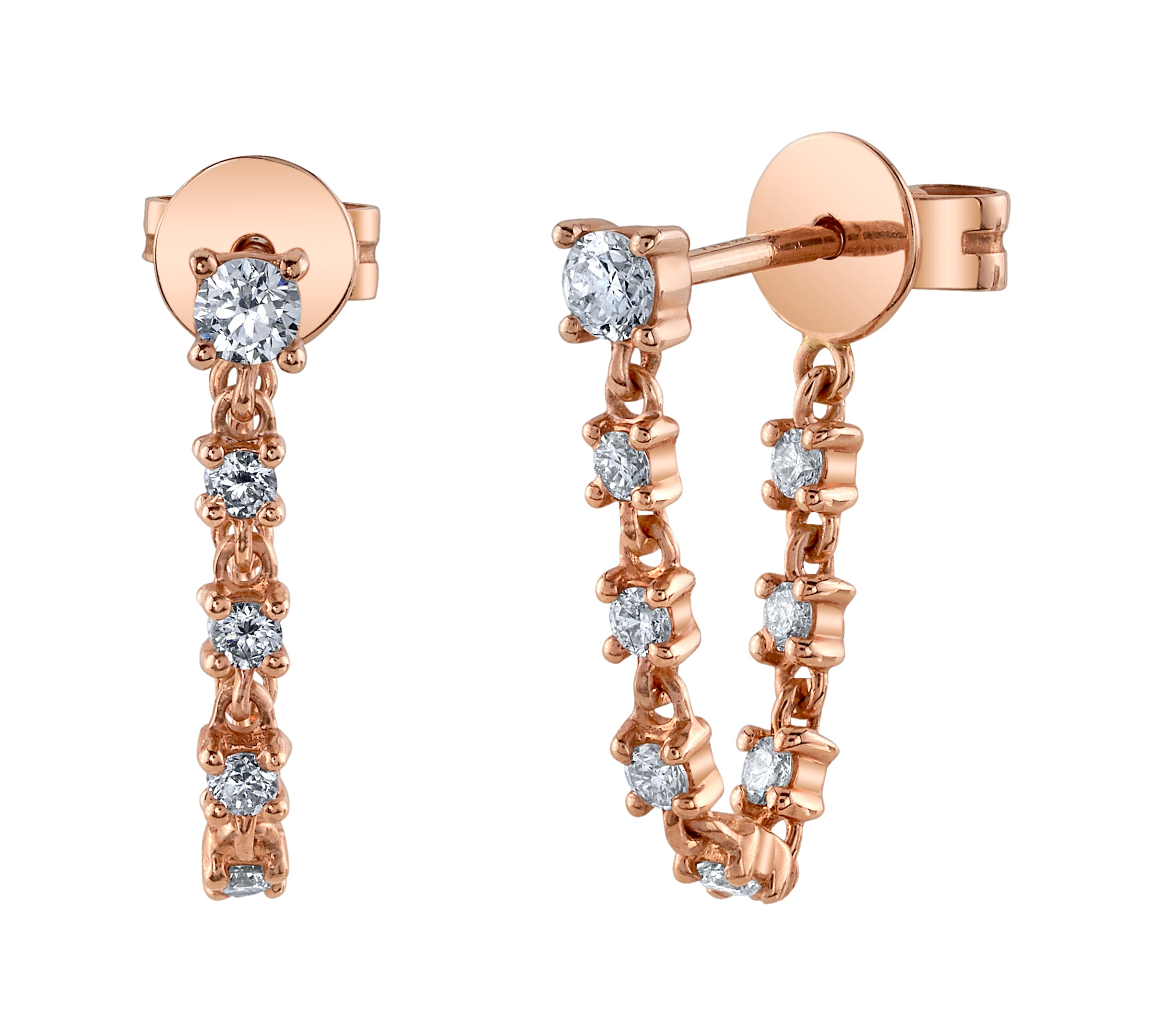 Rose Gold Diamond Chain Drop Earrings Drop Earrings Roseark Deux   
