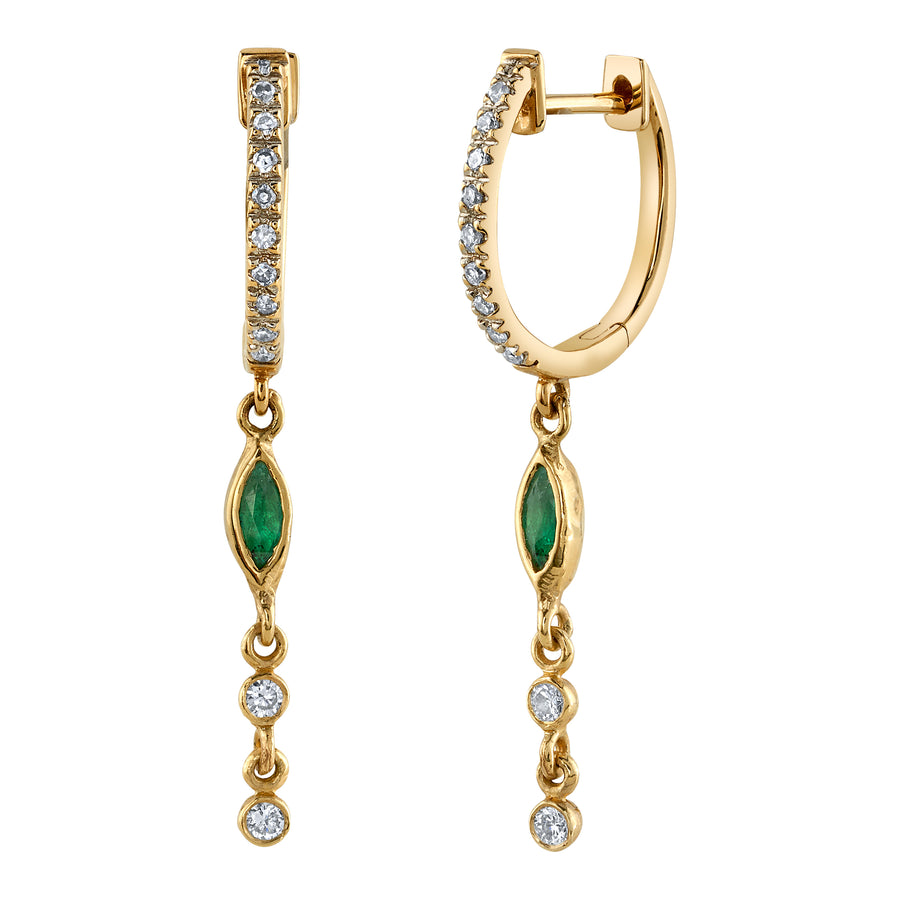 Emerald and Diamond Drop Huggies Drop Jaine K Designs   