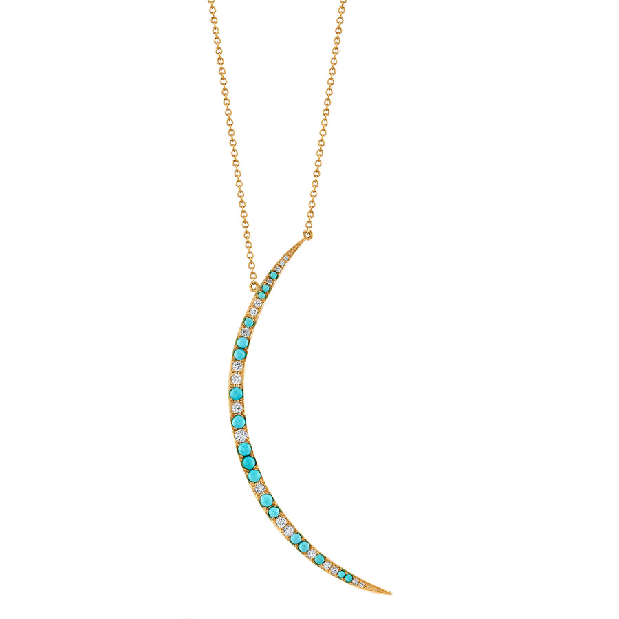 Turquoise and Diamond Crescent Moon Necklace Pendant Roseark Deux   