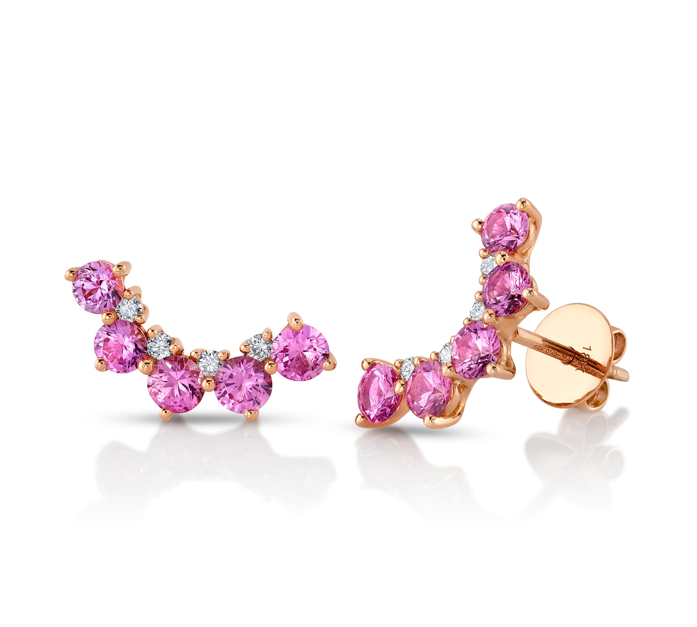 Pink Sapphire and Diamond Curve Stud Stud Earrings Roseark Deux   