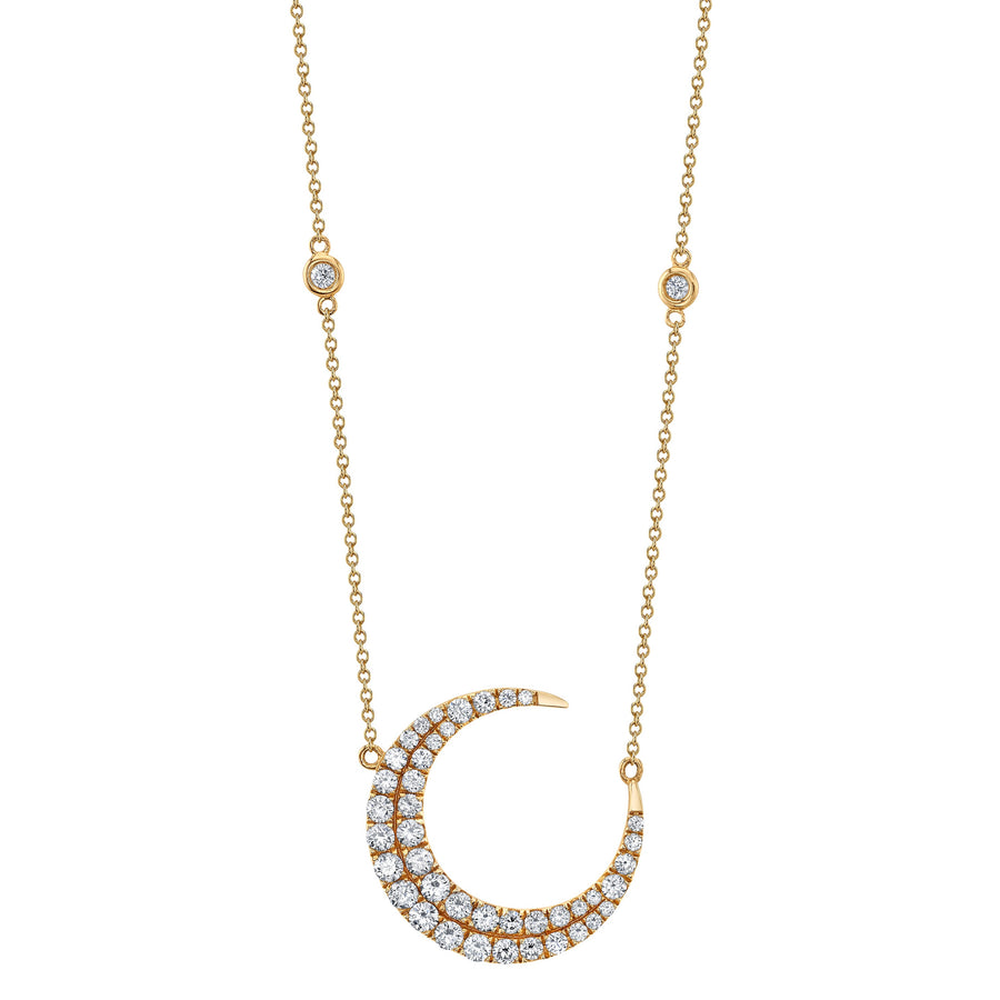 Diamond Crescent Moon Necklace Pendant Roseark Deux Yellow Gold  