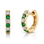 Emerald and Diamond Hoop Huggie Earrings Roseark Deux   