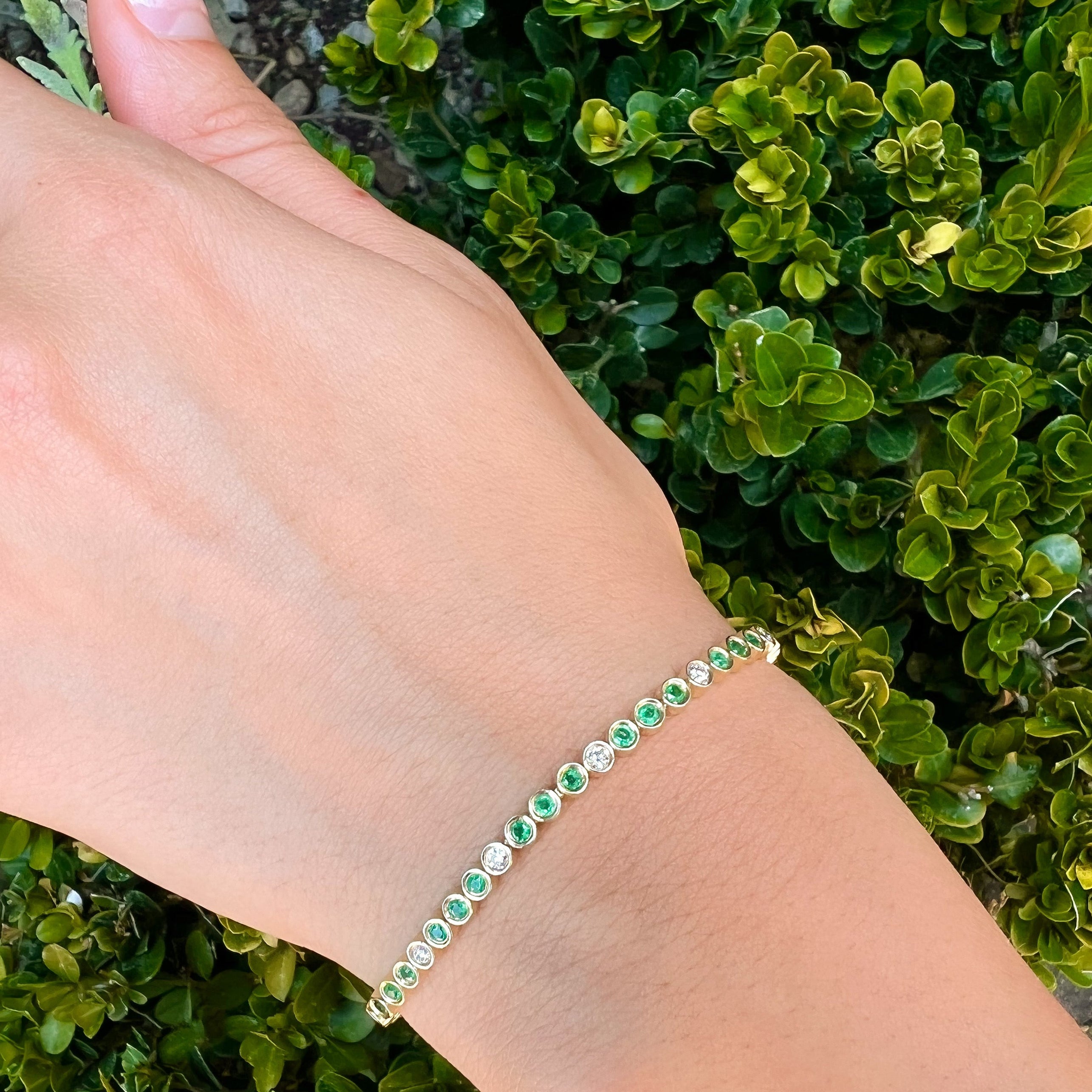 Small Emerald and Diamond Bezeled Bracelet Tennis Bracelet Roseark Deux   