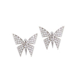 White Gold Butterfly Earrings with White Diamonds Stud Falamank   