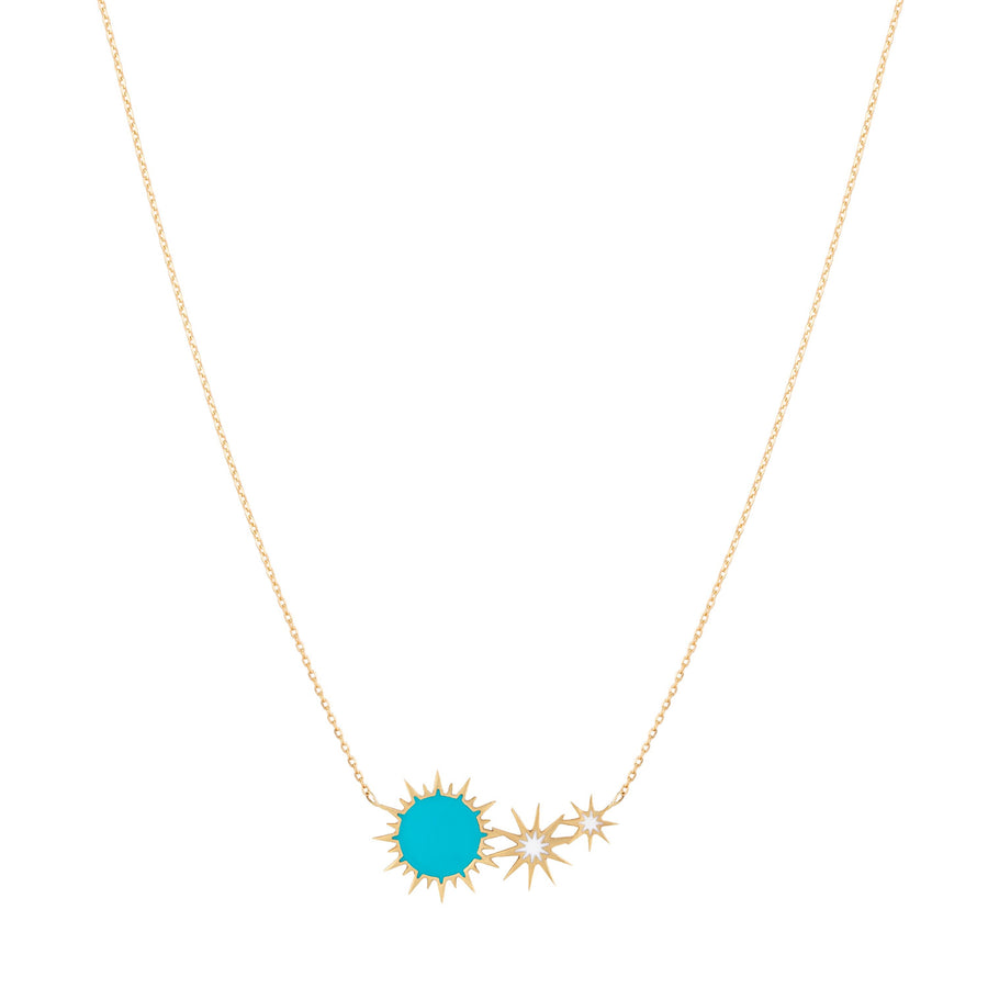 Blue Enamel Soleil Necklace in Yellow Gold Necklaces Falamank   