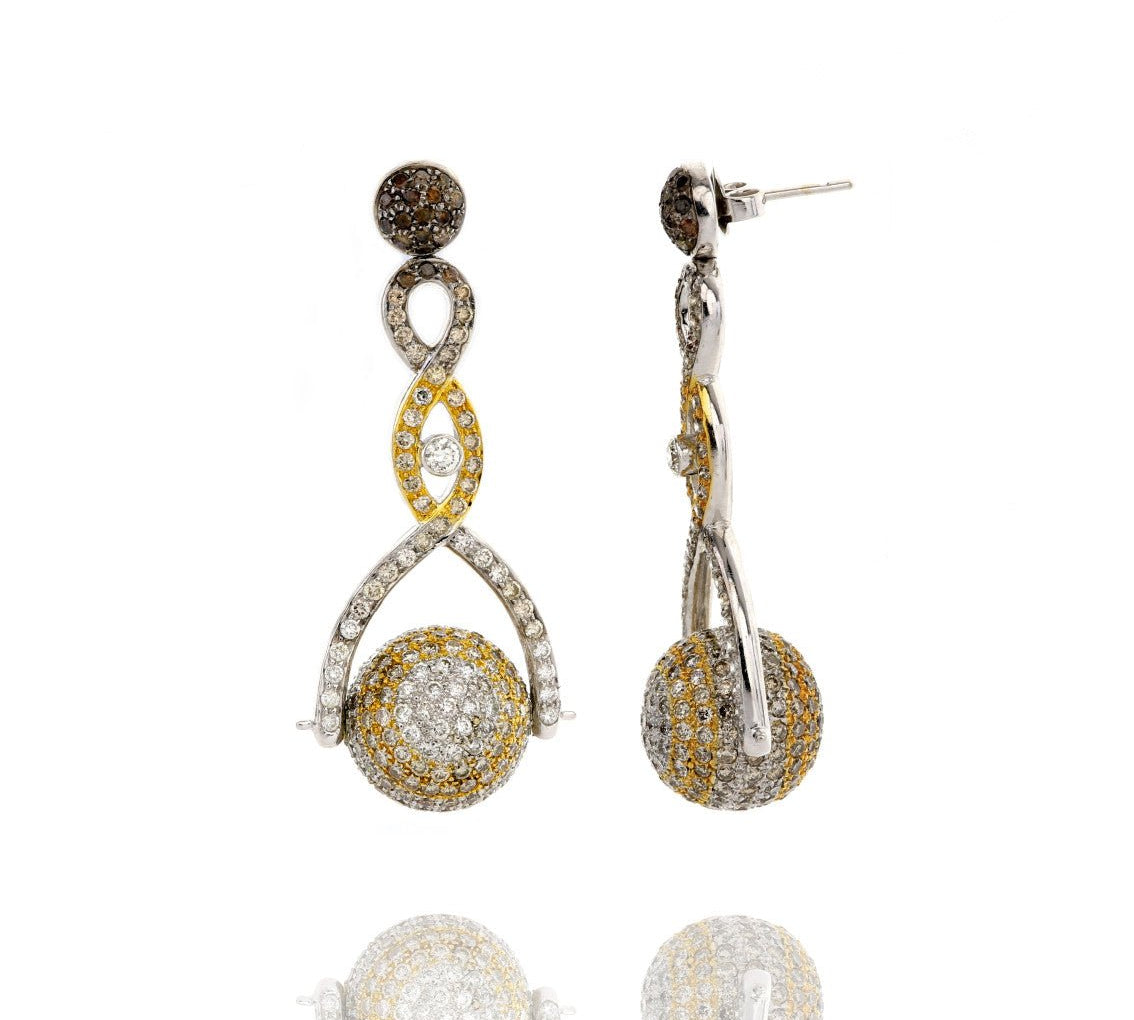 Full Pave Spinning Ball Drop Earrings Statement Earrings Carolyn Rodney Diamond center  