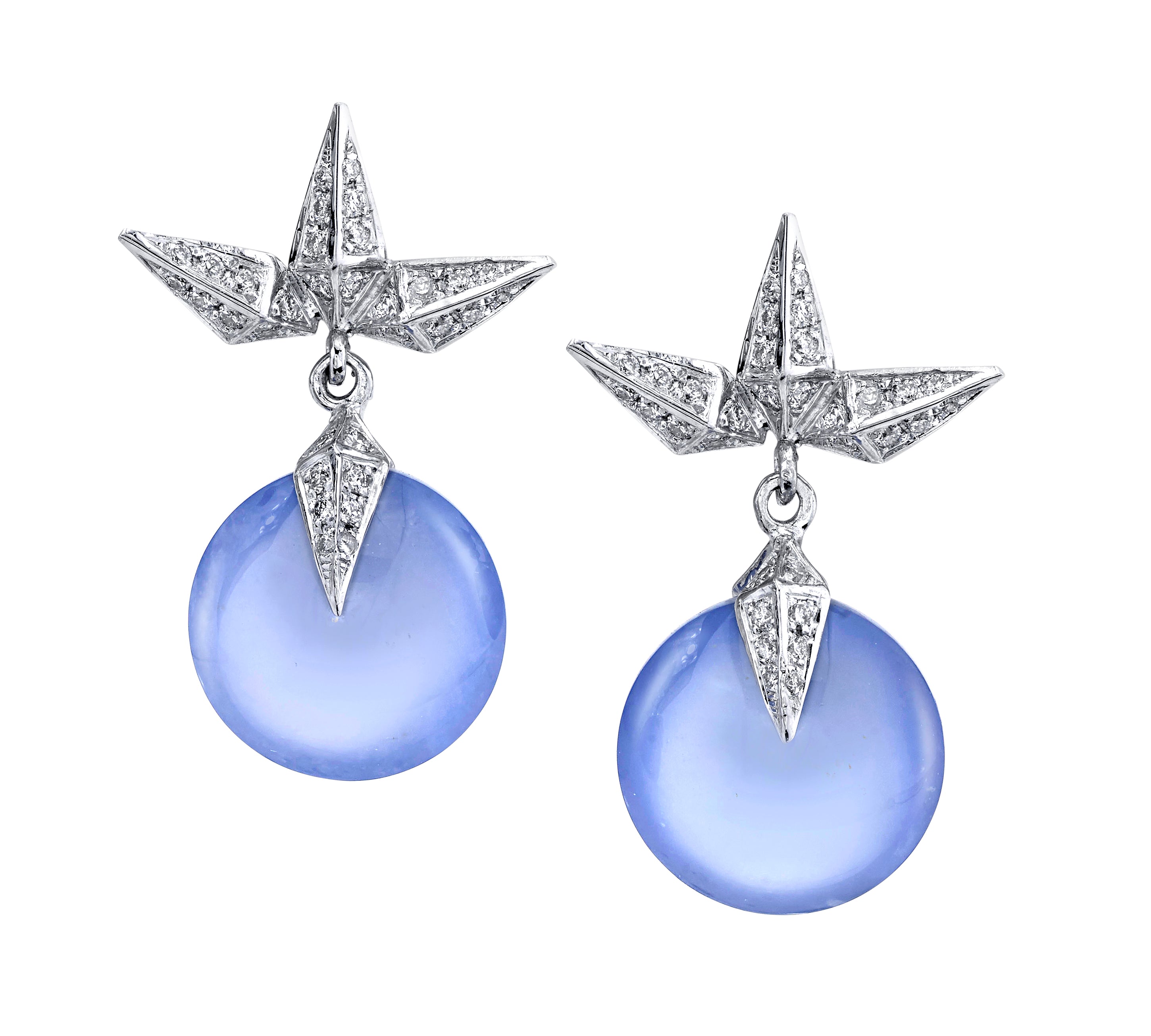 Blue Chalcedony Star Earrings Drop Karma El-Khalil   