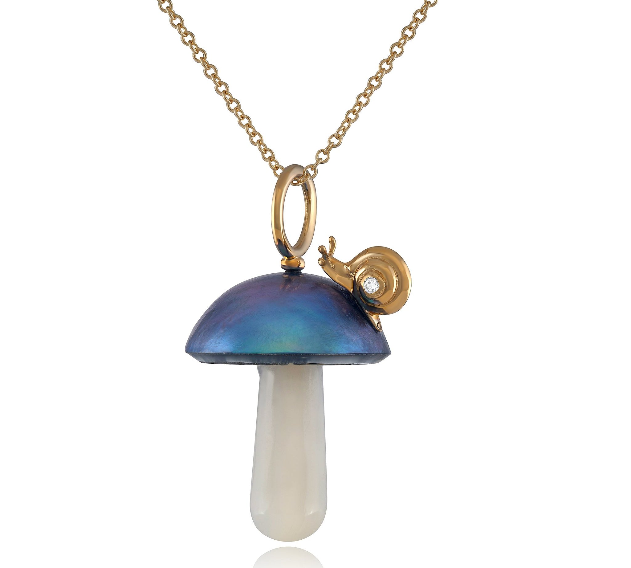 Blue Pearl Magic Mushroom Snail Charm with Diamonds Charm Maura Green   