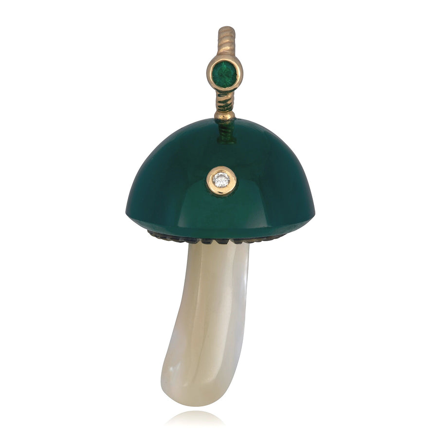 Green Chalcedony Mushroom Charm with Emerald and Diamond Charm Maura Green   