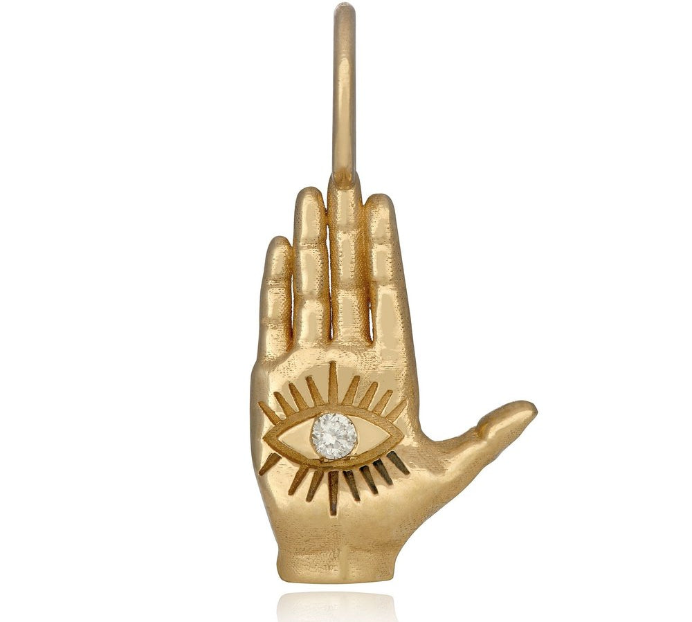 Hamsa Hand Charm in 14k Gold with Diamond Charm Maura Green   