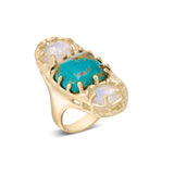 Dahna Ring Statement Lelamooi Golden Turquoise with Moonstone 14K Yellow Gold  