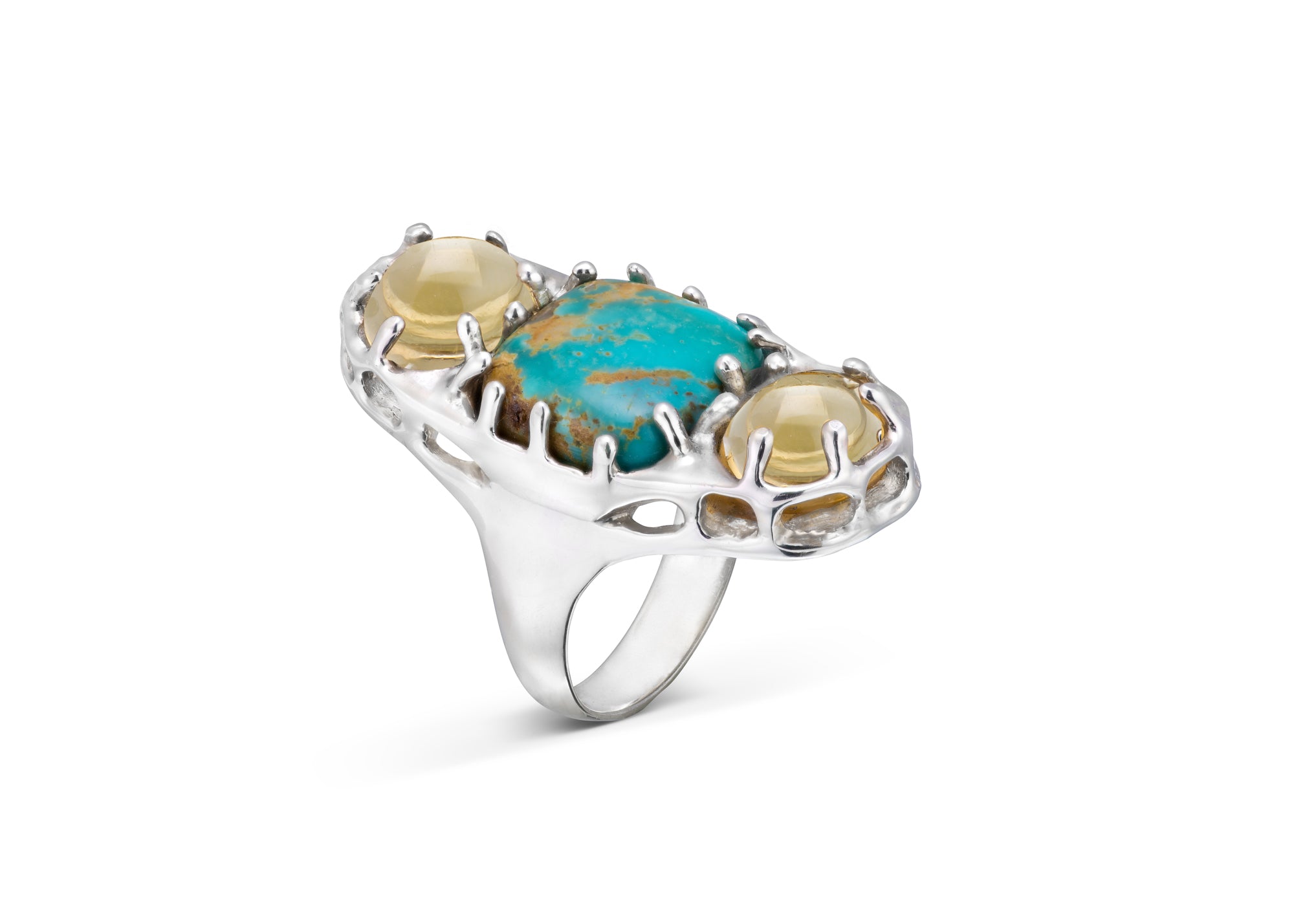 Dahna Ring Statement Lelamooi Golden Turquoise with Citrine 935 Sterling Silver  