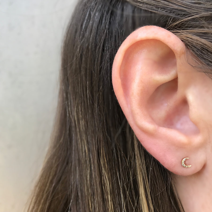 Moon Stud, Gold and Diamond Pave Studs Jaine K Designs   