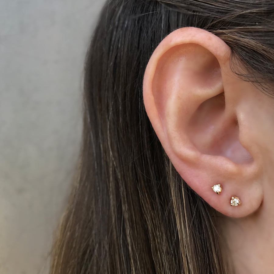 Three Prong Diamond Stud, Gold Studs Jaine K Designs   