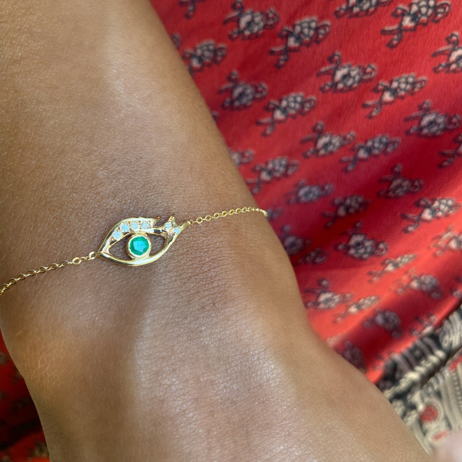 Starry Eye Bracelet with Emerald and Diamonds Charm Bracelet Jaine K Designs   