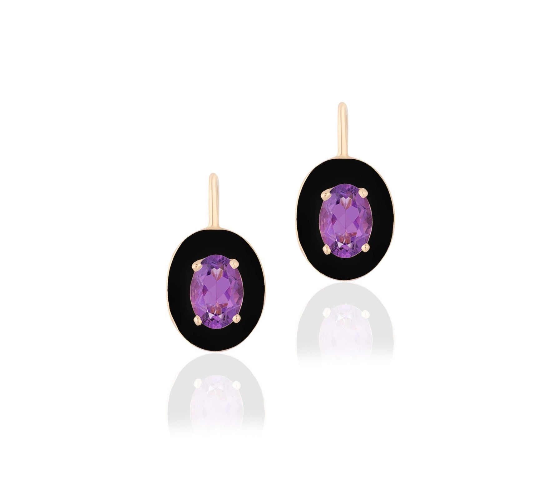 Faceted Oval Earrings with Enamel Studs Goshwara Amethyst with Black Enamel  