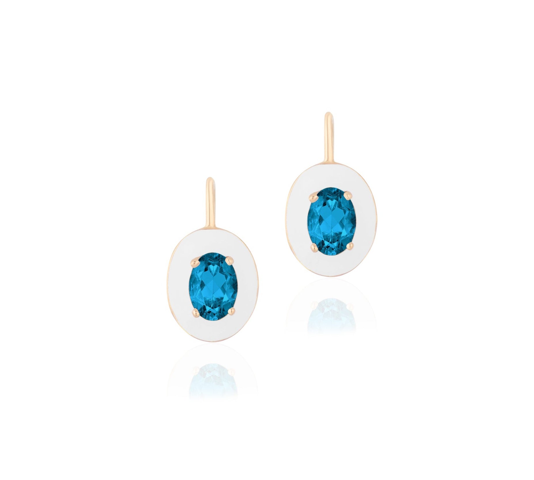 Faceted Oval Earrings with Enamel Studs Goshwara London Blue Topaz with White Enamel  