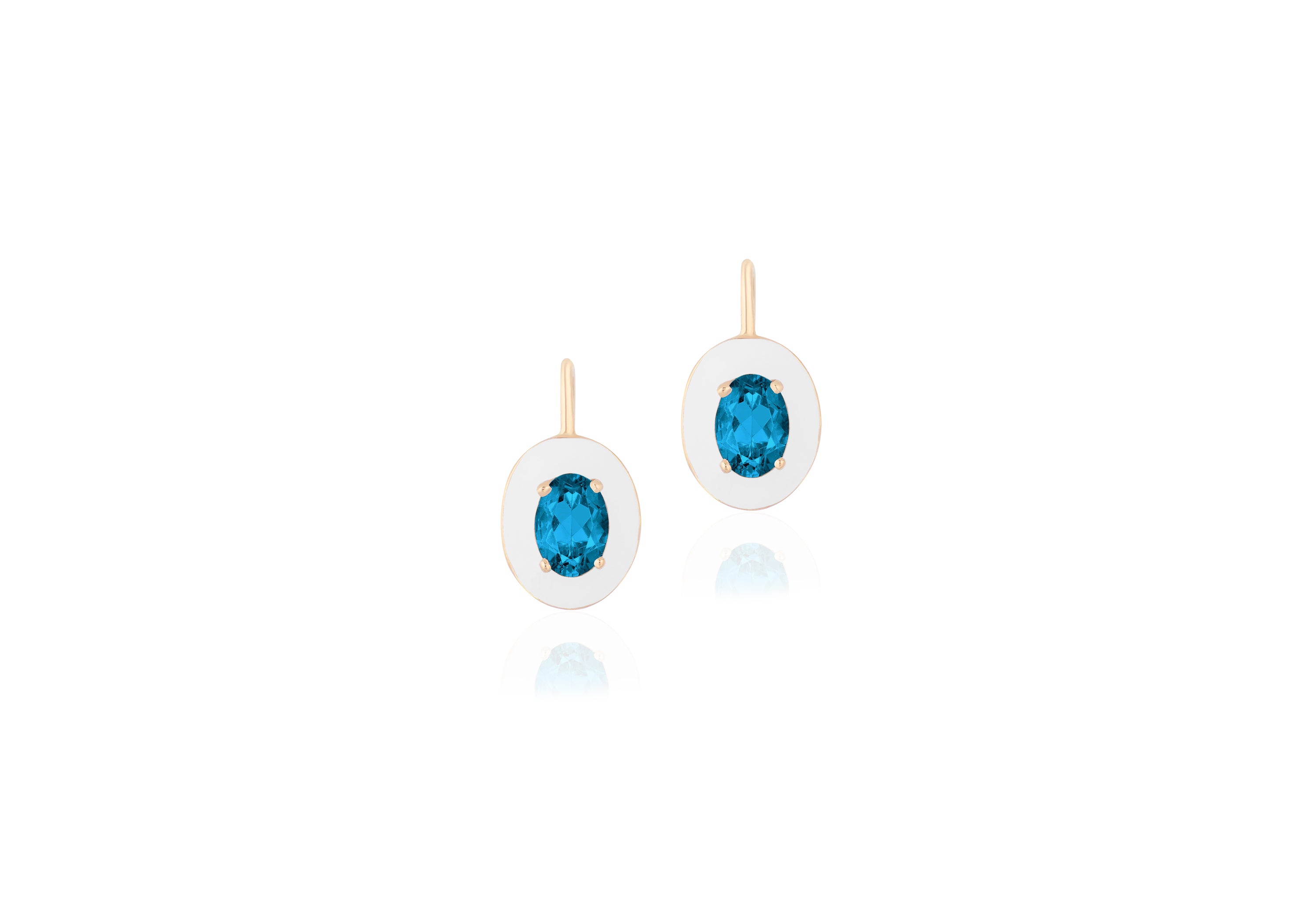 Faceted Oval Earrings with Enamel Studs Goshwara London Blue Topaz with White Enamel  
