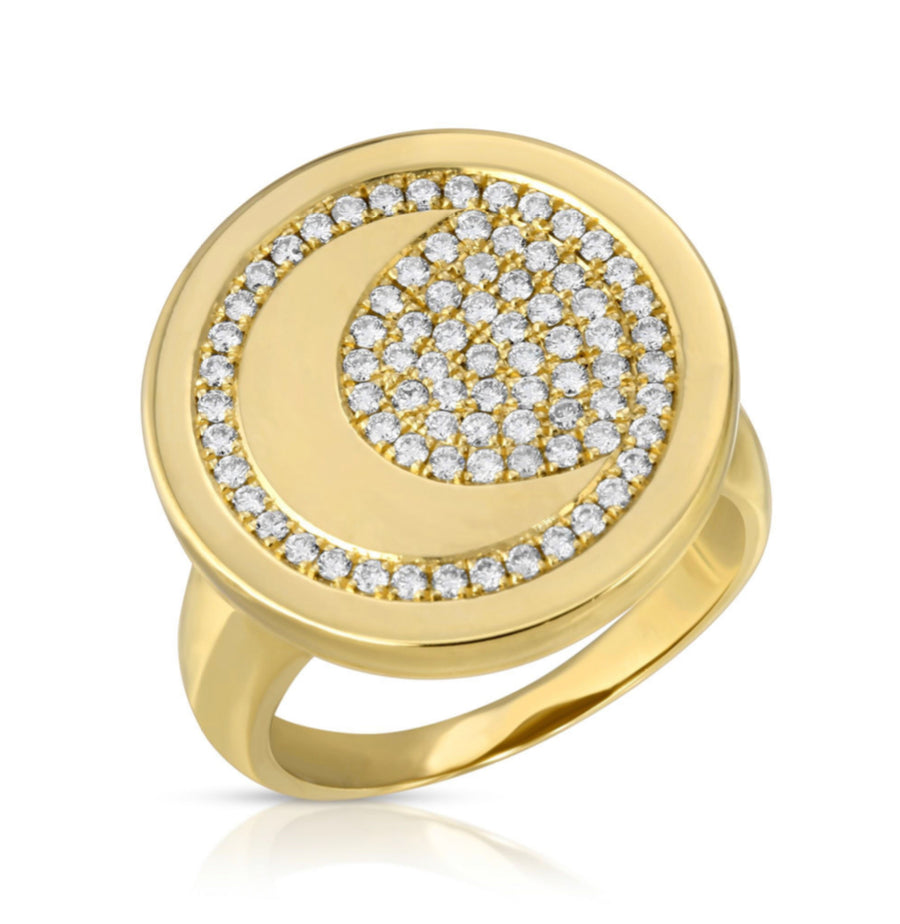 Luna Round Large Crescent Dinner Ring with Diamonds, Yellow Gold  House of RAVN   