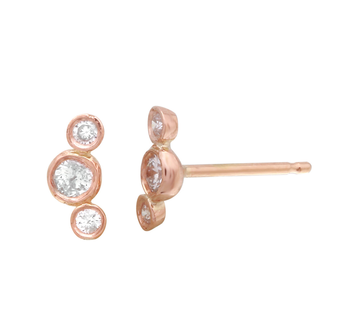 Curved Three Diamond Stud Earring Stud Earrings Jaine K Designs Rose Gold  