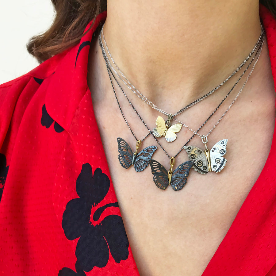 Monarch Rose Bronze Butterfly Necklace Pendant James Banks Design   