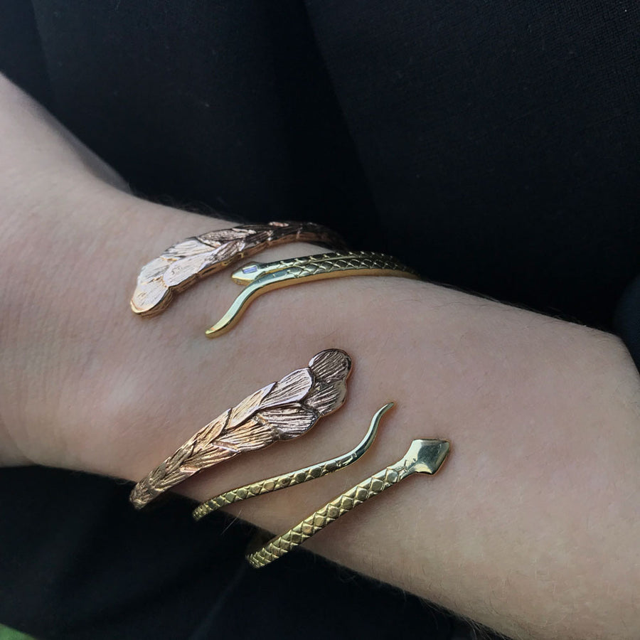 OG Snake Cuff, Gold with Diamond Eyes Cuff Kathy Rose Jewelry   