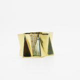 Folded Triangles Ring, Diamonds, Yellow Gold Statement Perez Bitan   