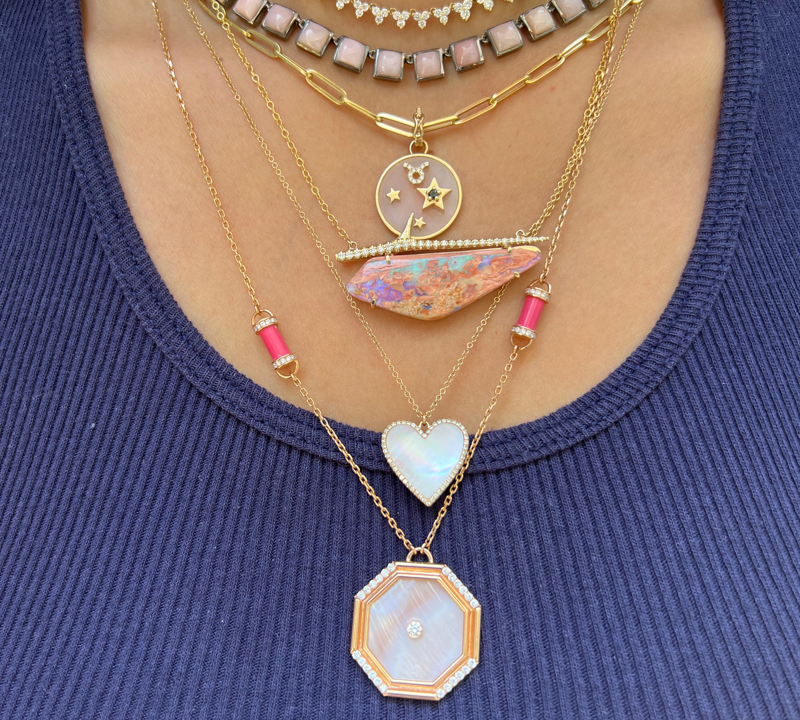 Small Pink Opal Tile Rivière Necklace Collar Nakard   