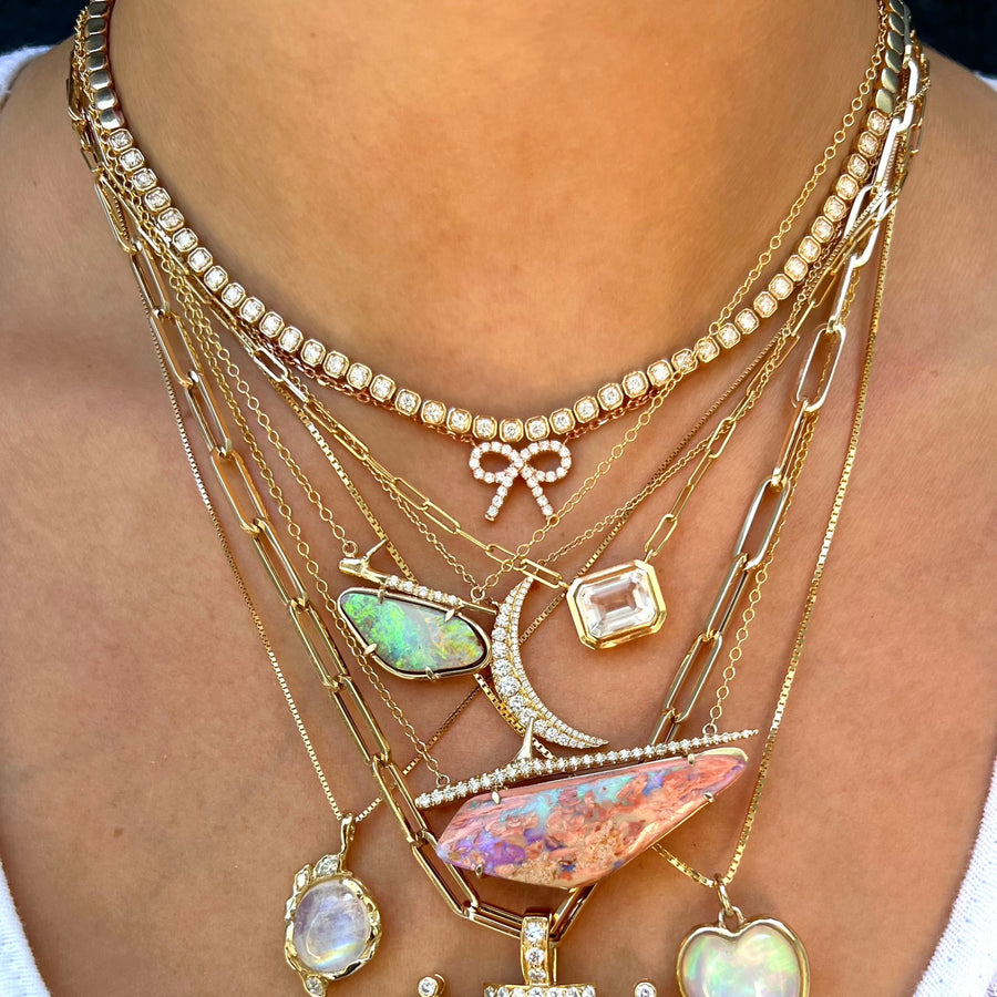 Rounded Square Chain with Diamonds Necklace Chain Necklace Roseark Deux   