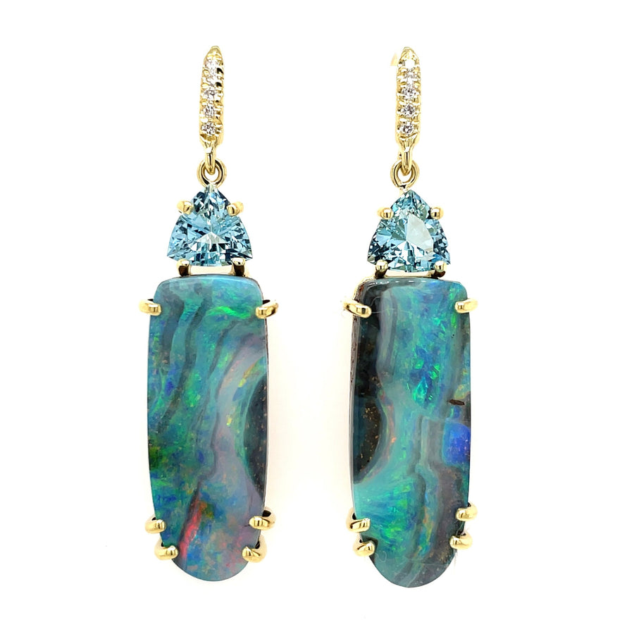 Aquamarine and Boulder Opal Joyce Earrings Drop Lauren K Fine Jewelry   