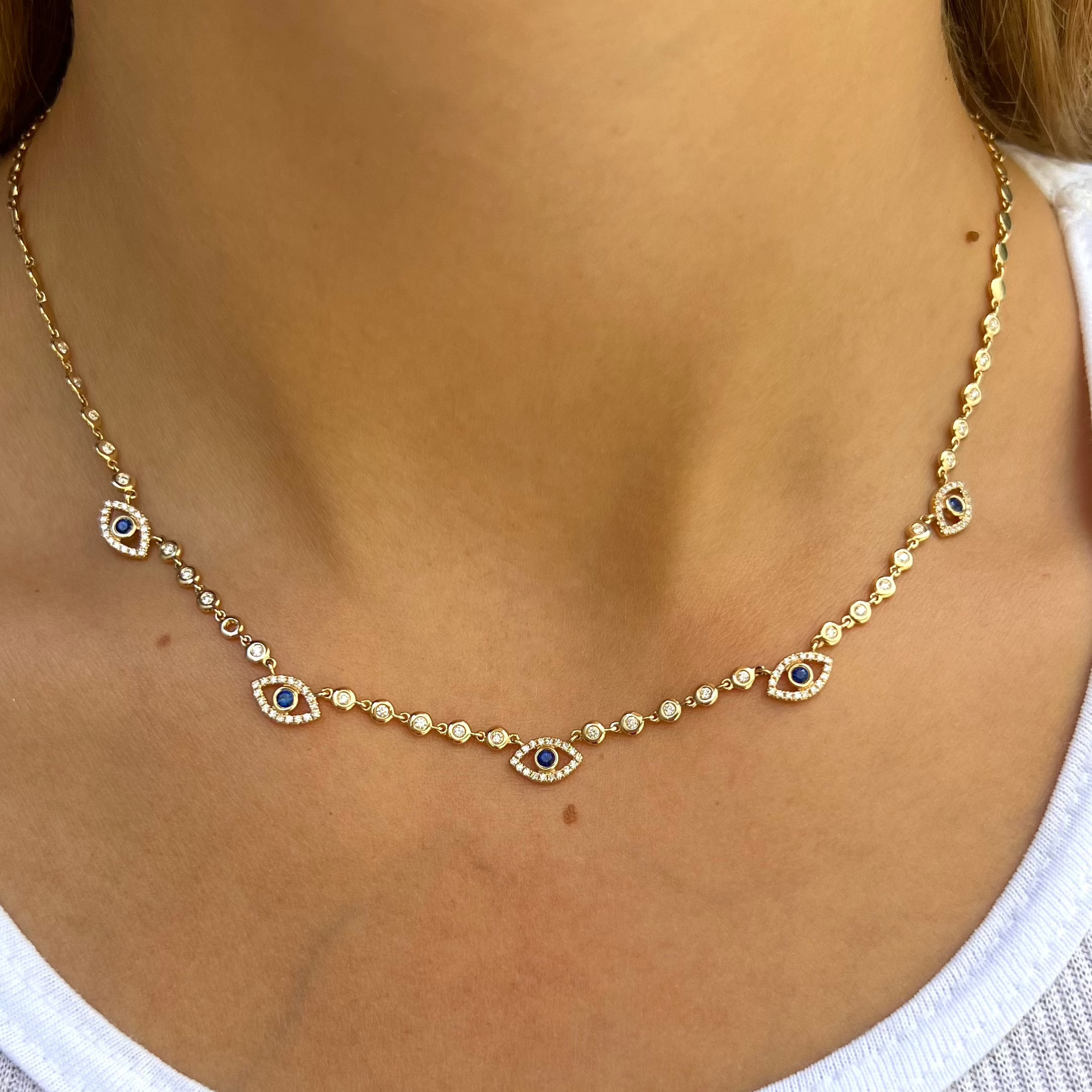 Sapphire Diamond Evil Eye Necklace Necklace Roseark Deux